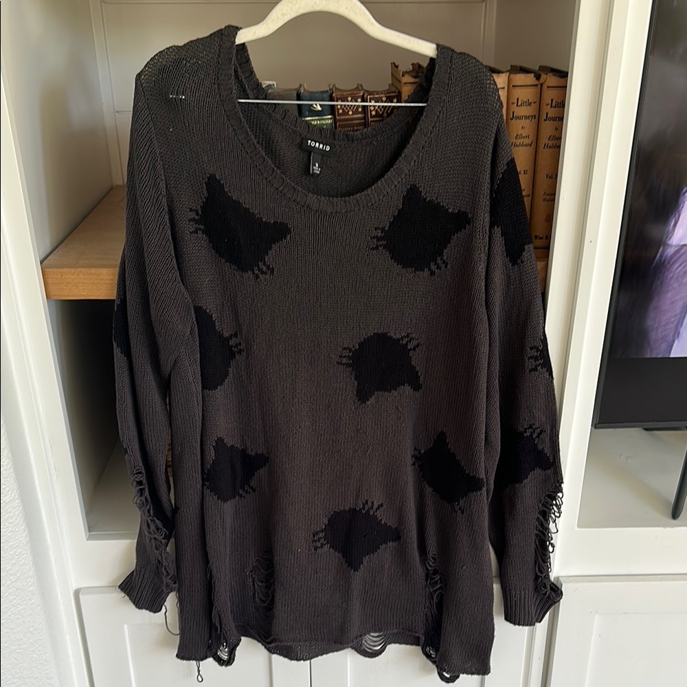 Torrid 3 Gray Oversized Long Sleeve Sweater Black Cats